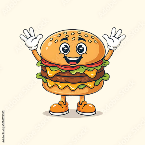 Cheerful Burger Mascot Cartoon Character Vector Design