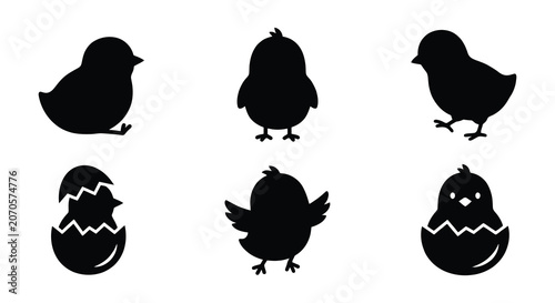 Foto Black Chick Silhouettes Vector Illustration Set On White Background