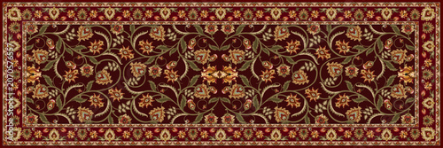 Luxury Persian Carpet Runner with Floral Vine Pattern and Royal Blue Ornamental Border