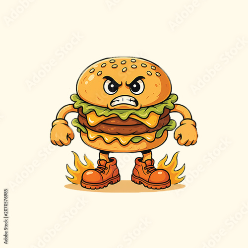 Angry Burger Mascot Character Vector Illustration