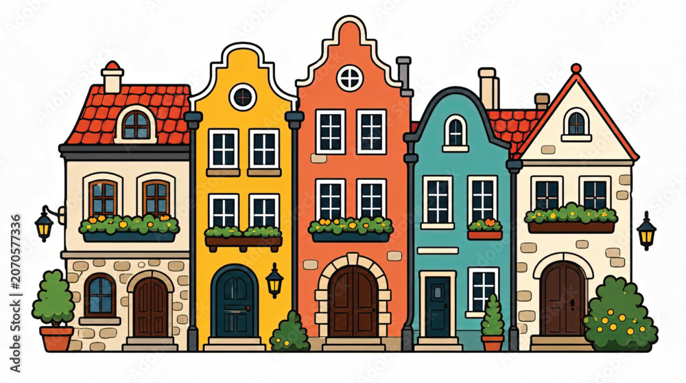 Naklejka premium Colorful row of old European houses.