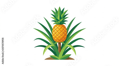 Fotografie Tropical Pineapple Fruit Growing on Plant.