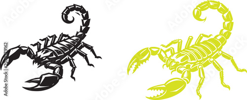 Cuadro en lienzo Scorpion vector illustrations in black and yellow colors with sharp claws and st
