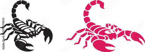 Photos Scorpion vector illustration set with black and pink silhouettes showing claws a