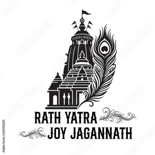 Jagannath Temple graphic with peacock feather for Rath Yatra