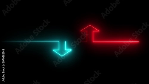 Abstract glowing neon upload arrow inside circle loop animation.