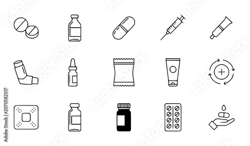 Tableau sur toile Dosage Forms Linear Icon Set Pharmaceutical Drug Delivery Vector Pack