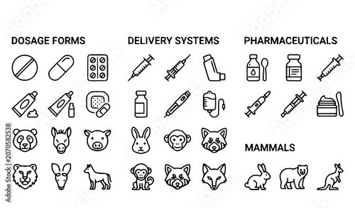 Obraz na plátně Pharmaceutical Dosage Forms Outline Icons Vector Collection