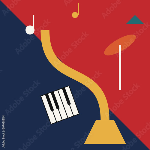 Canvas Print Modern cubist jazz music illustration with geometric shapes piano keys musical n