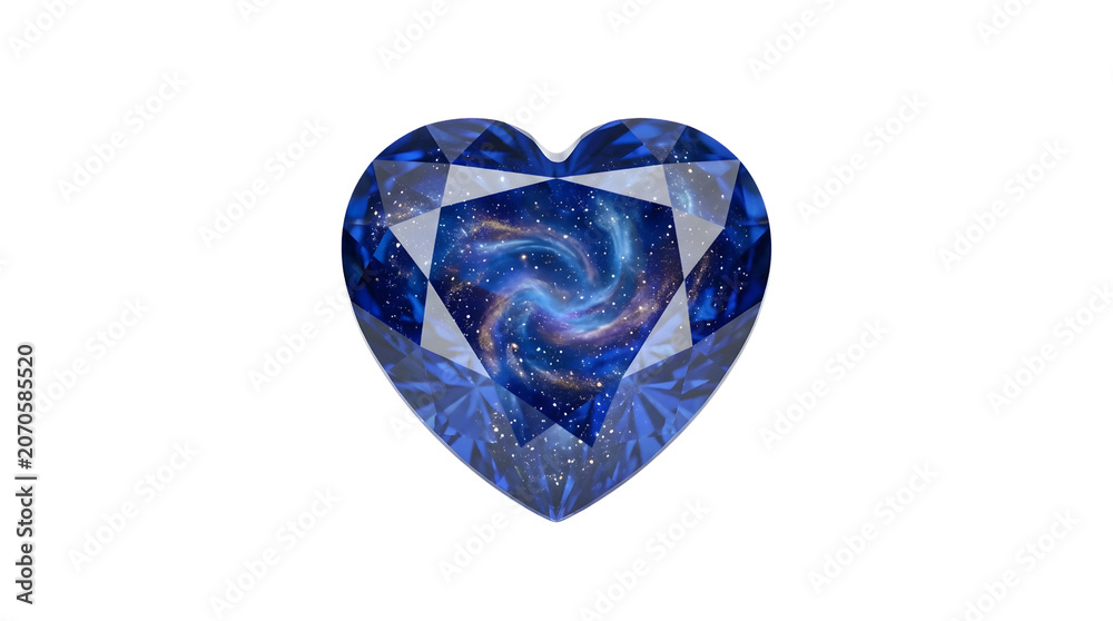 Fototapeta premium Blue Heart Shaped Gemstone Containing a Swirling Cosmic Galaxy