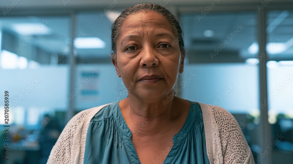 Fototapeta premium menopause workplace middle aged South African woman open space