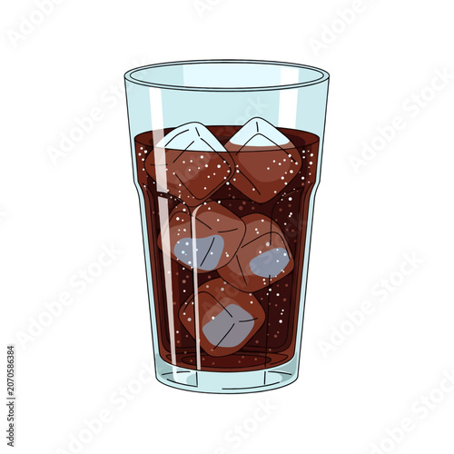 Quadro su tela A refreshing glass of dark carbonated beverage with floating ice cubes