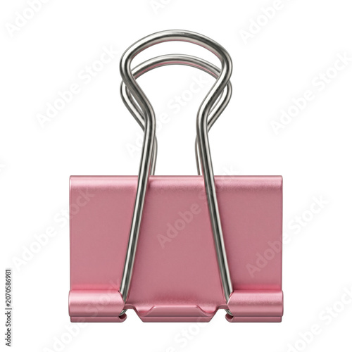 Pink metal binder clip for office paperwork organization