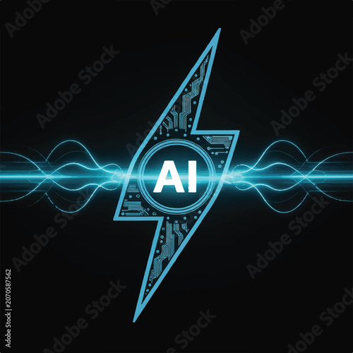 A digital graphic design of a lightning bolt-shaped logo with a futuristic tech aesthetic 