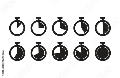 Obraz na płótnie Clock face silhouettes depicting varying time intervals a set of black vector ic