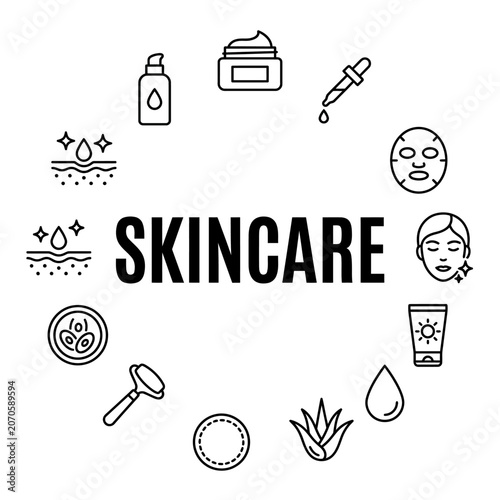 Skincare routine and beauty products icons.
