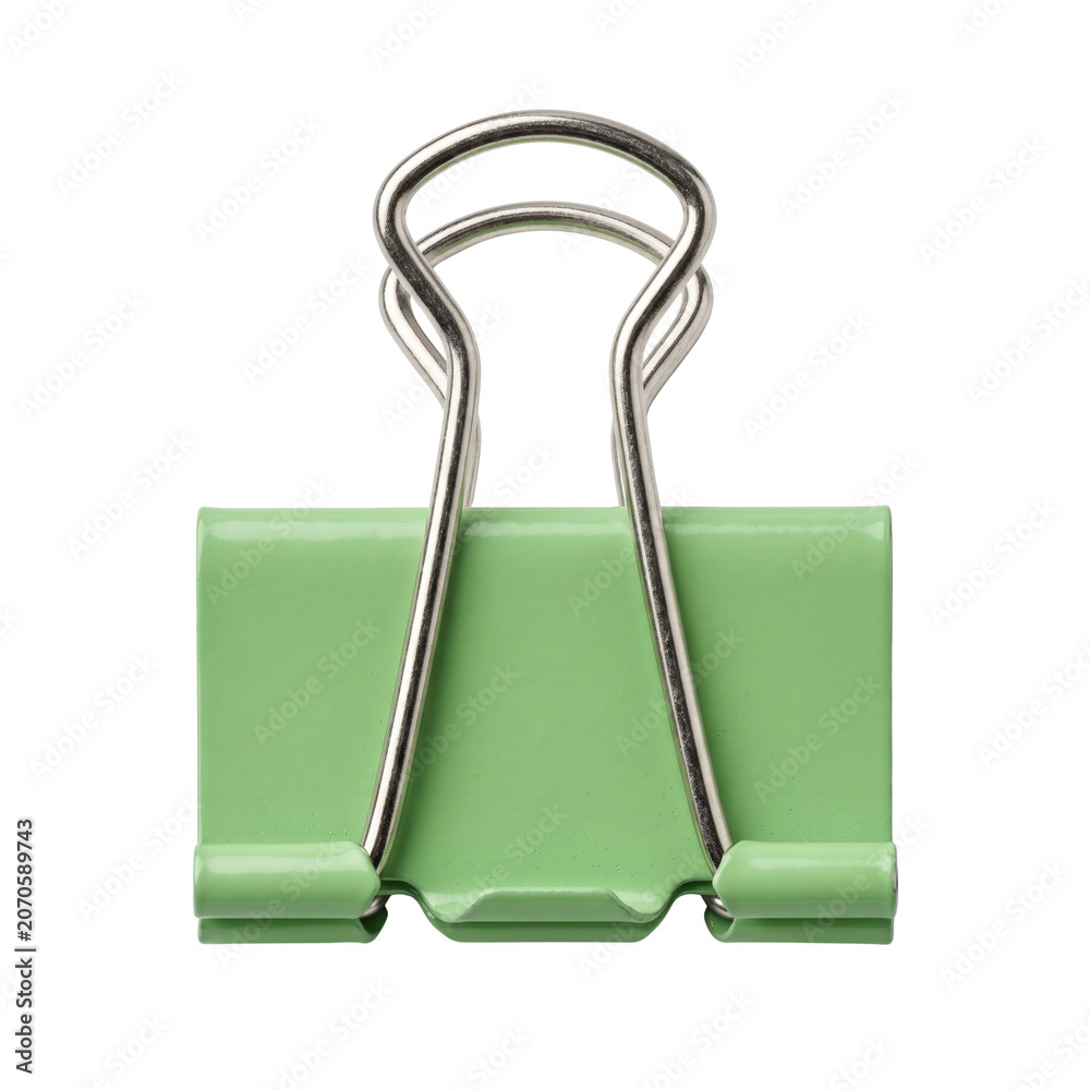 Fototapeta premium Light green metal binder clip for office documents