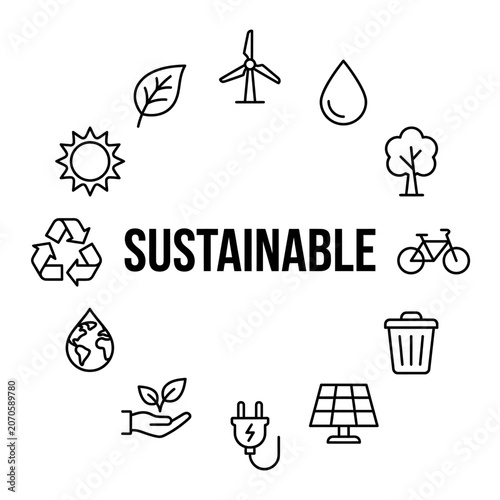 Sustainable living eco friendly icons.