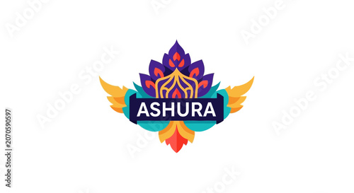 Ashura logo with colorful wings.