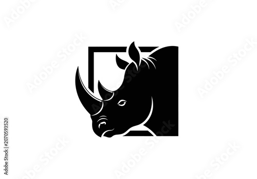 Minimalist black rhino head icon isolated on white background