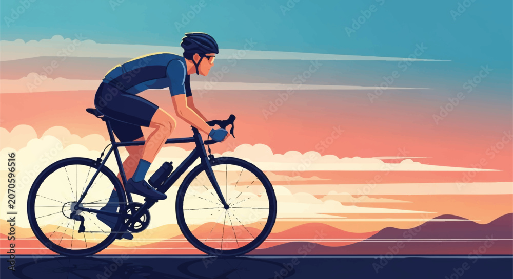 Fototapeta premium Dynamic Professional Road Bike Rider Speeding Fast in Competitive Cycling Race Vector Illustration