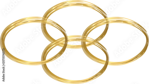 Luxury gold interlocking circular elements with textured brush strokes for logo design
