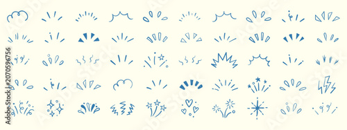 Tableau sur toile Hand drawn doodle line sparkle vector set, comic style decorative lines, burst effects, and dynamic radial patterns