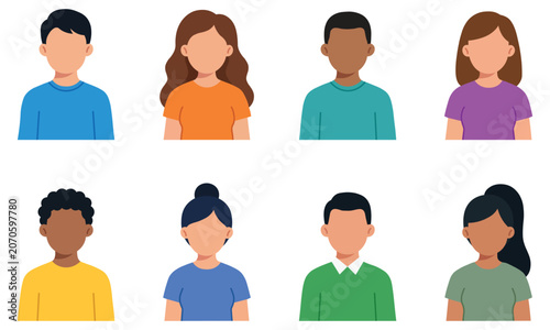 Diverse People Avatar Collection Vector Illustration – Male and Female User Profile Icons Set