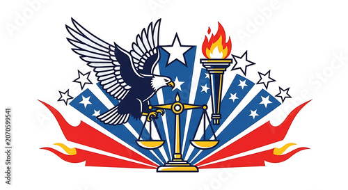 Colorful eagle and shield emblem with stars and stripes