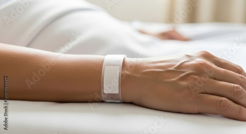 Close-up of a Patient's Hand with a White Hospital Identification Wris