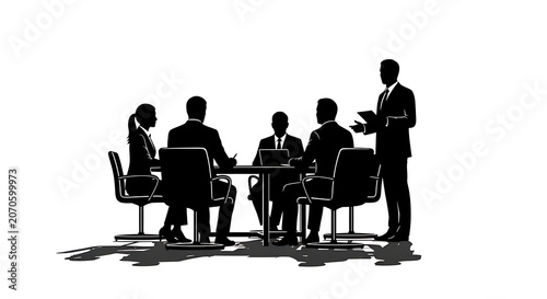 Silhouettes of people sitting in a meeting