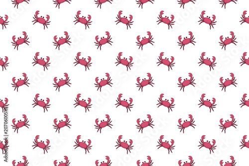 Playful seamless pattern featuring small, cute hand drawn red crabs with raised claws, perfect for children textiles, nautical stationery and coastal designs.