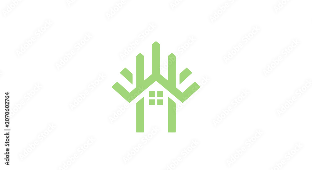 Fototapeta premium Abstract green house and tree logo.