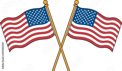 Two crossed American flags vector illustration isolated on white background national USA symbol