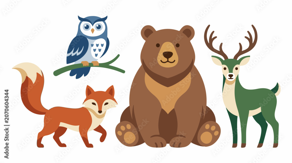 Fototapeta premium A colorful illustration of four forest animals