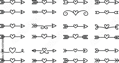 Photos Decorative arrow heart dividers for wedding stationery design and romantic book