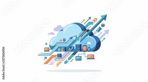 Cloud computing concept with devices, data, and growth