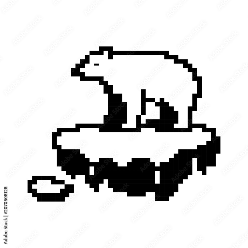 Fototapeta premium Pixel art polar bear melting