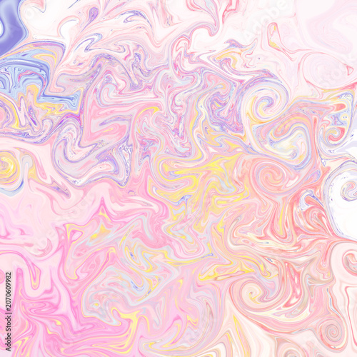 Soft pastel pink liquid marble background with colorful swirl texture
