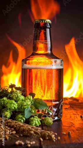 Beer with hops and fire.
