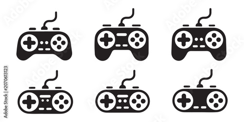 Gamepad vector illustration. black joystick silhouette. game controller icon in flat style. modern gamepad set.