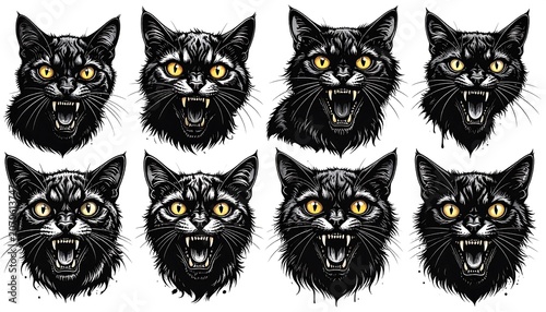 Black Cats Growling Heads.