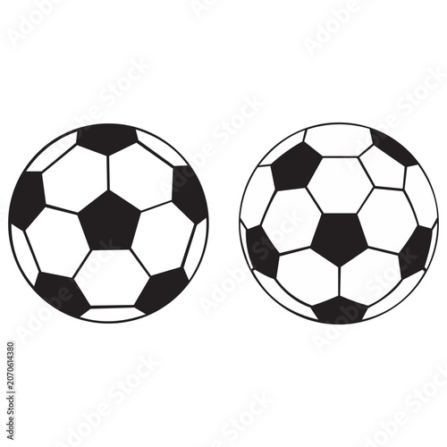 Soccer ball vector set with front and angled views isolated black and white sports icon illustration.
