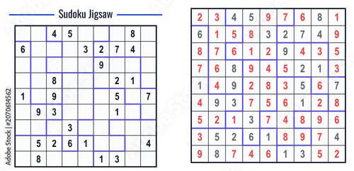 Sudoku Jigsaw puzzle layout in blue grid design with numbers  