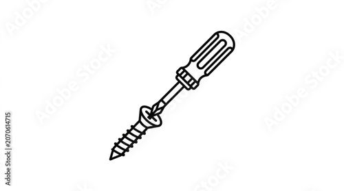 Screwdriver turning a screw in a white background illustration.