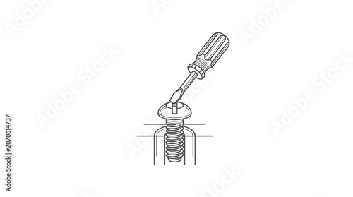 Foto Screwdriver turning a screw into a threaded hole illustration.