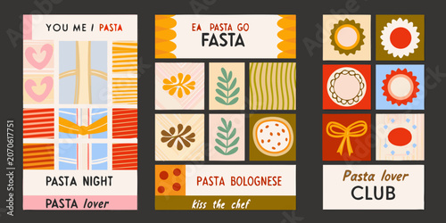 Cuadro en lienzo Pasta themed posters a collection of colorful vector illustrations