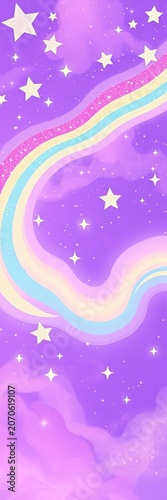 Whimsical unicorn stars abstract background with purple rainbow sky, glittery pastel colors, and swirling magic illustrations, magic, surreal