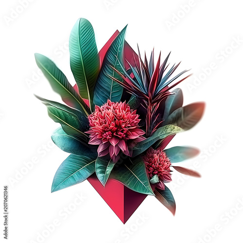 Luxury Peony Flower Arrangement Isolated on White Background for T-Shirt Prints, Merchandise and Floral Design. High-quality realistic illustration featuring a magnificent arrangement of blooming 