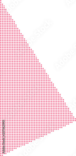 Abstract geometric pattern with small pink and gray squares forming a triangle on a transparent checkered background.